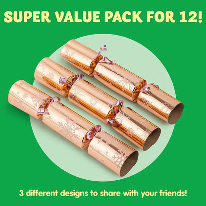 12-Piece Rose Gold Pattern Christmas Cracker Set