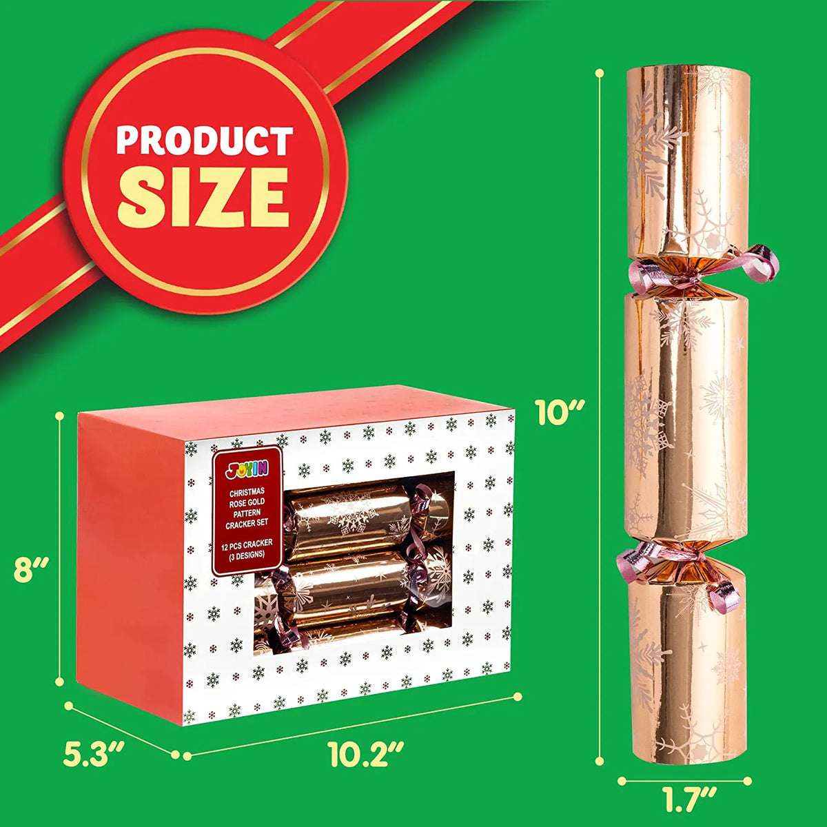 12-Piece Rose Gold Pattern Christmas Cracker Set