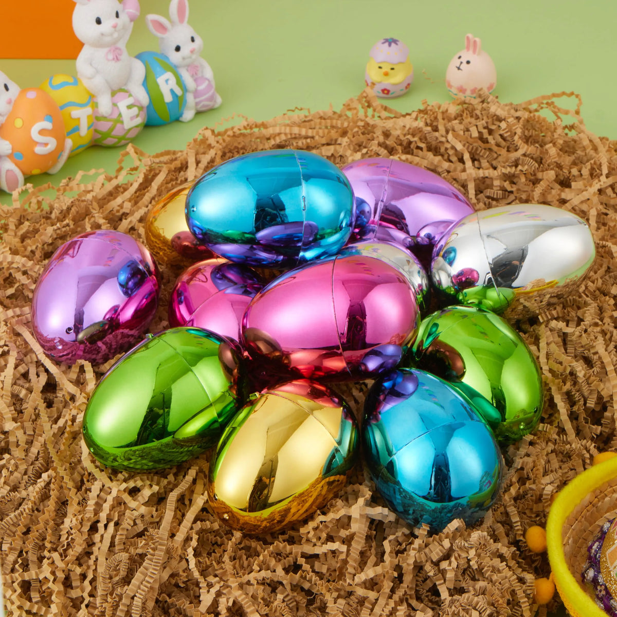 12 Shiny Metallic Fillable Easter Eggs