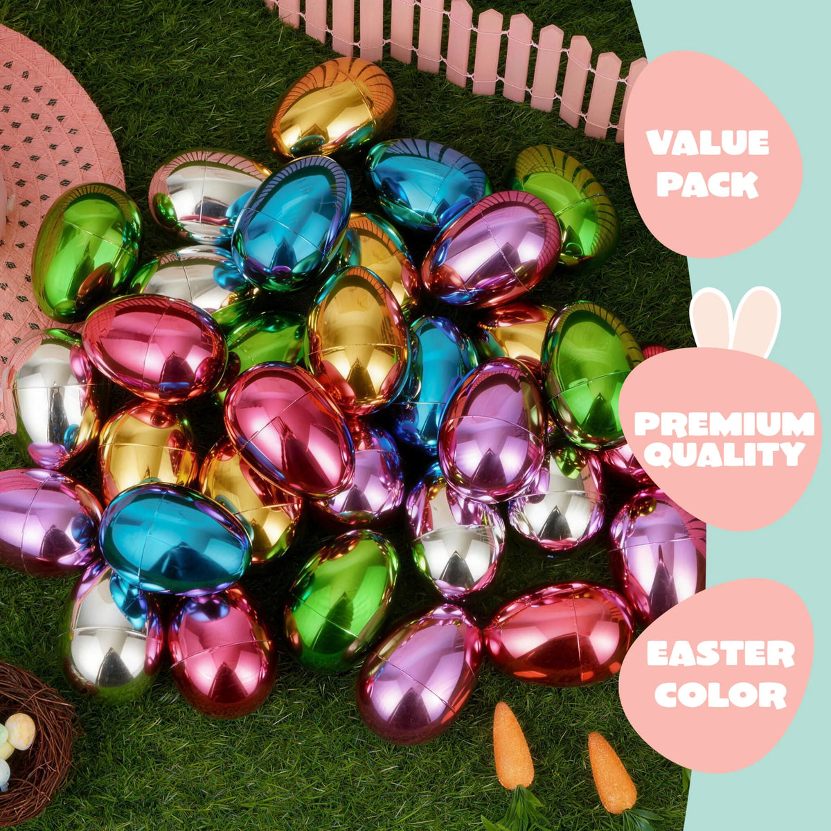 12 Shiny Metallic Fillable Easter Eggs