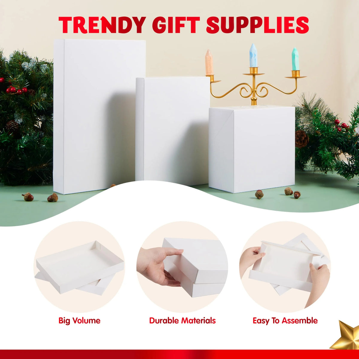 12 White Cardboard Christmas Gift Boxes with 6 Medium Shirt Boxes