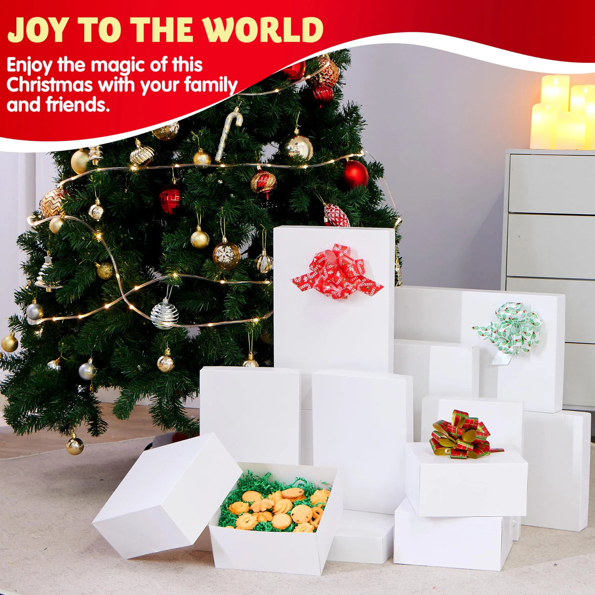 12 White Cardboard Christmas Gift Boxes with 6 Medium Shirt Boxes