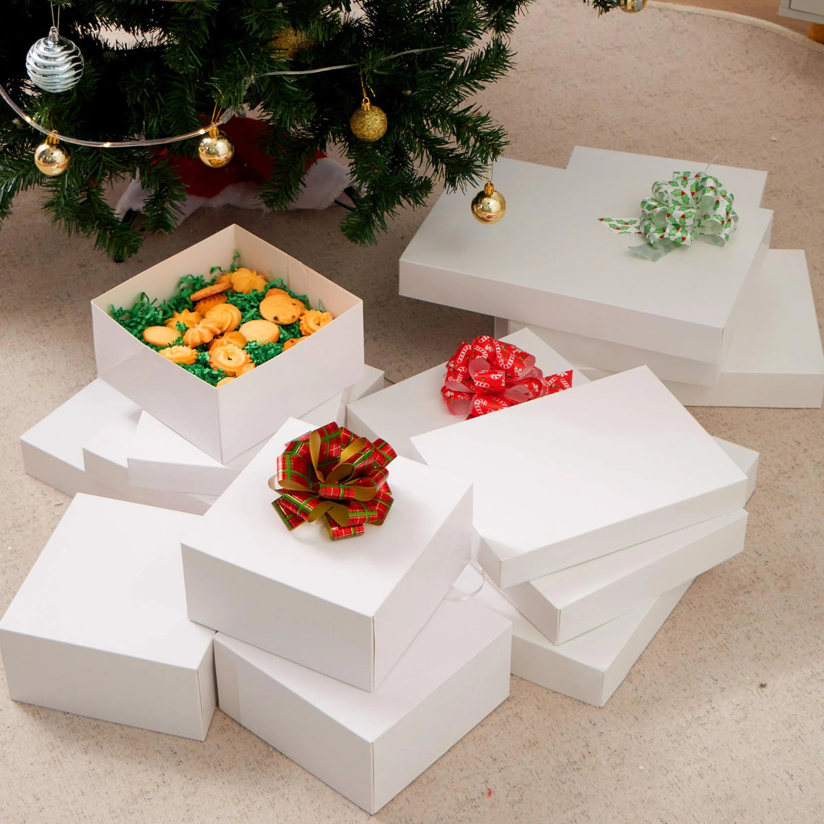 12 White Cardboard Christmas Gift Boxes with 6 Medium Shirt Boxes