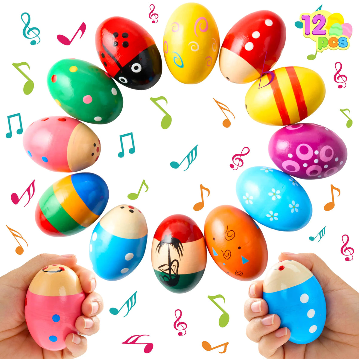 12 Wooden Egg Shakers Maracas for Party & Classroom