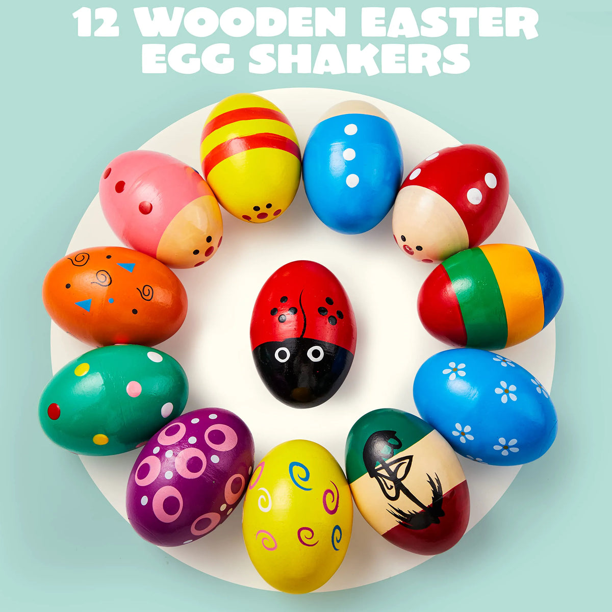 12 Wooden Egg Shakers Maracas for Party & Classroom