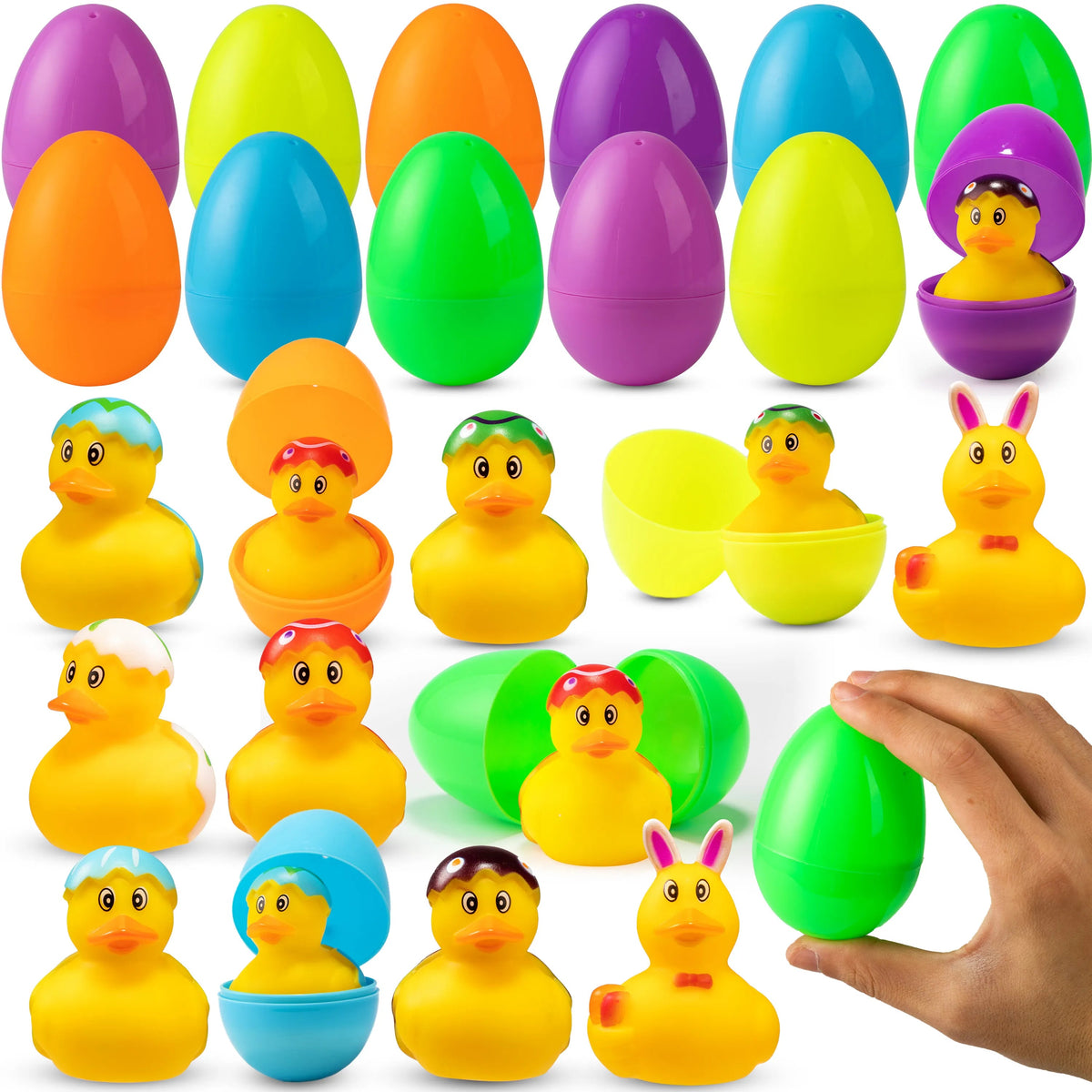 12-Pack 3.15-Inch Easter Eggs Filled with Rubber Toys for Egg Hunt