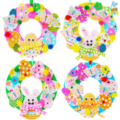 12 Sets Easter Wreath DIY Foam Craft Kit for Kids Party Activities