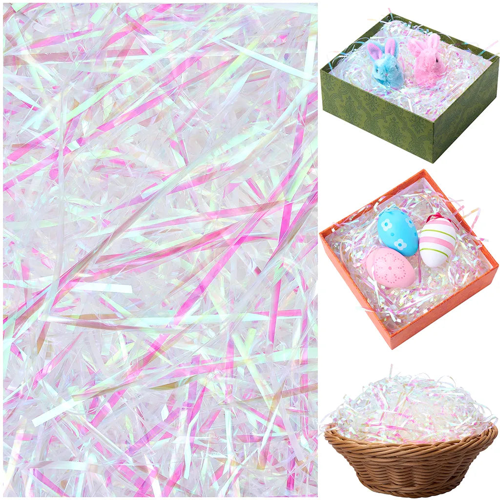 12oz (340g) Easter Iridescent Plastic Grass - Sparkly Shredded Paper for Easter Egg Hunt