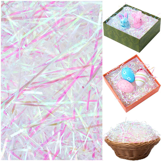 12oz (340g) Easter Iridescent Plastic Grass - Sparkly Shredded Paper for Easter Egg Hunt