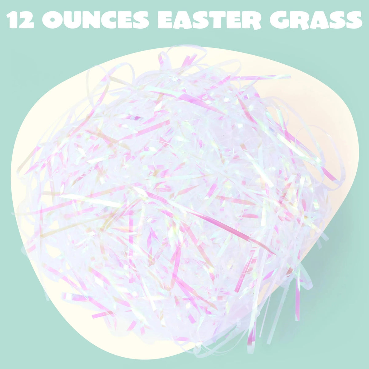 12oz (340g) Easter Iridescent Plastic Grass - Sparkly Shredded Paper for Easter Egg Hunt
