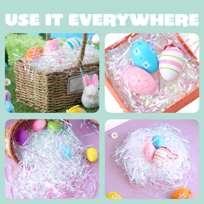 12oz (340g) Easter Iridescent Plastic Grass - Sparkly Shredded Paper for Easter Egg Hunt