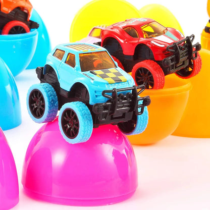 12-Pack 3.8-Inch Monster Pullback Cars in Prefilled Easter Eggs