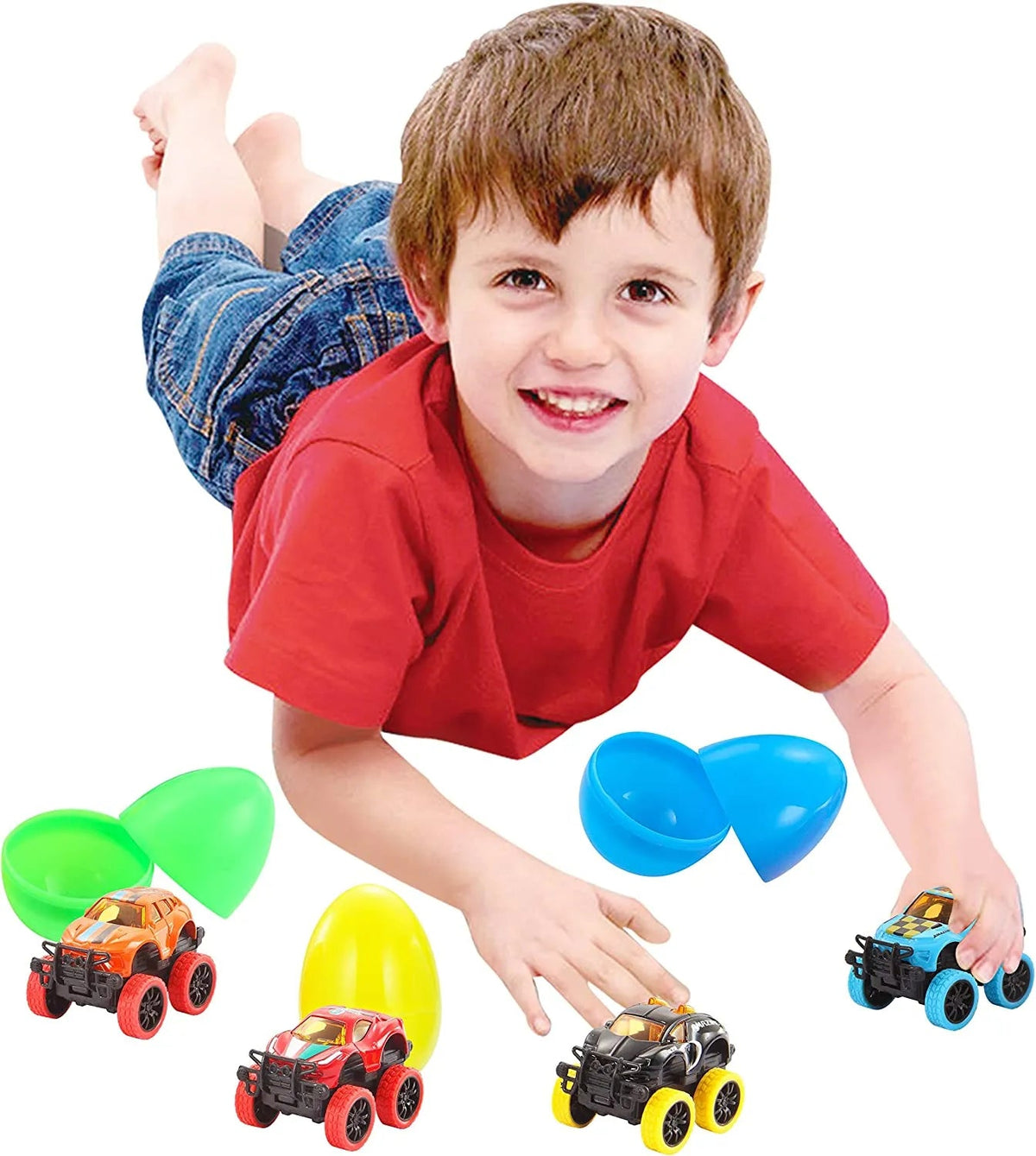 12-Pack 3.8-Inch Monster Pullback Cars in Prefilled Easter Eggs