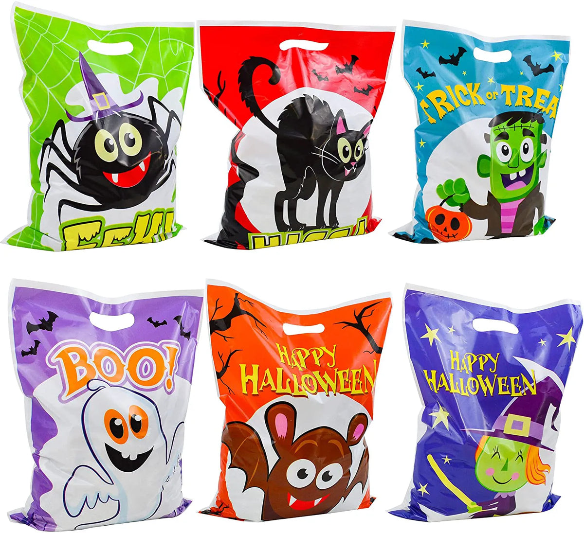 72 Pcs Halloween Plastic Goodie Bags, 6 Characters
