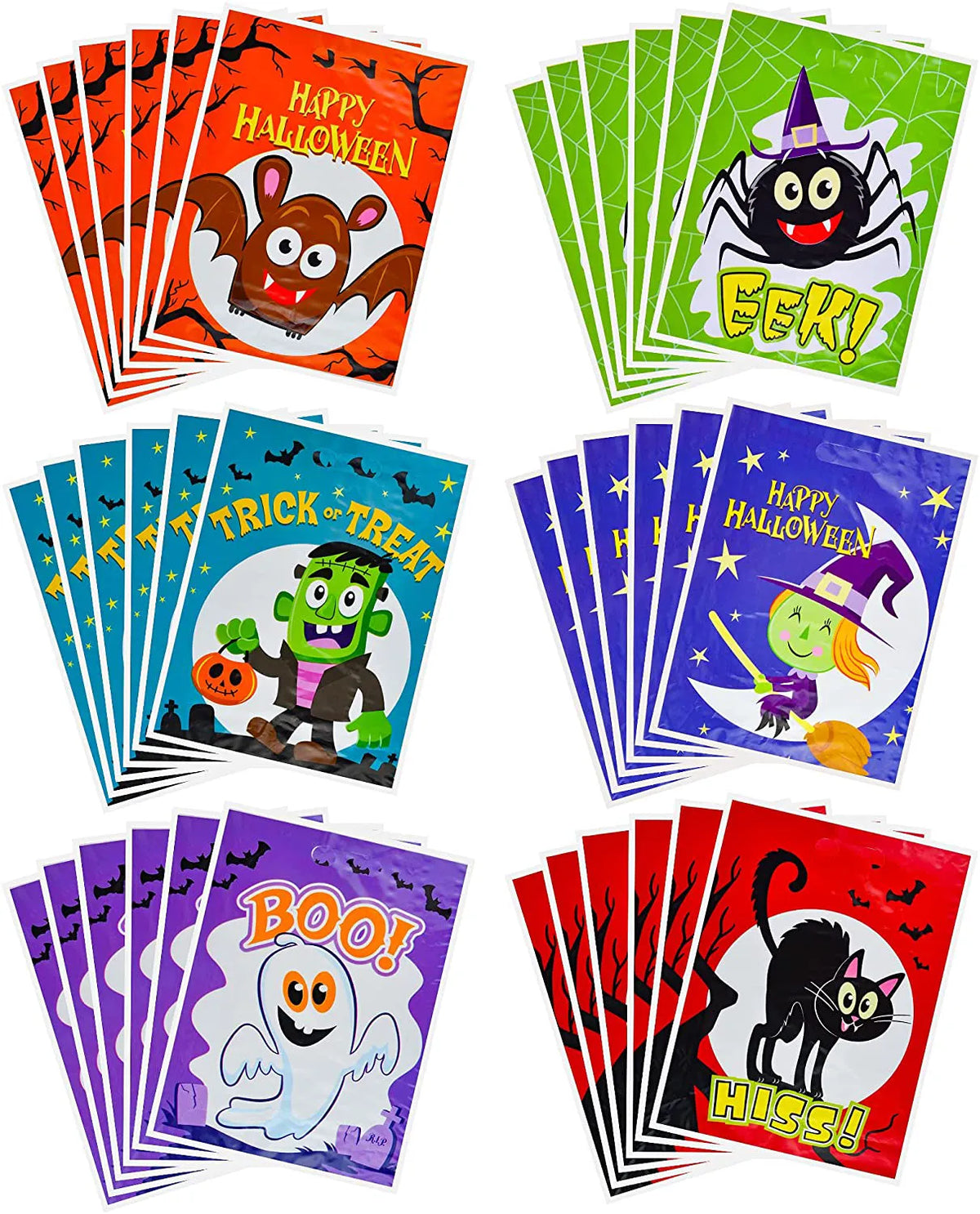 72 Pcs Halloween Plastic Goodie Bags, 6 Characters