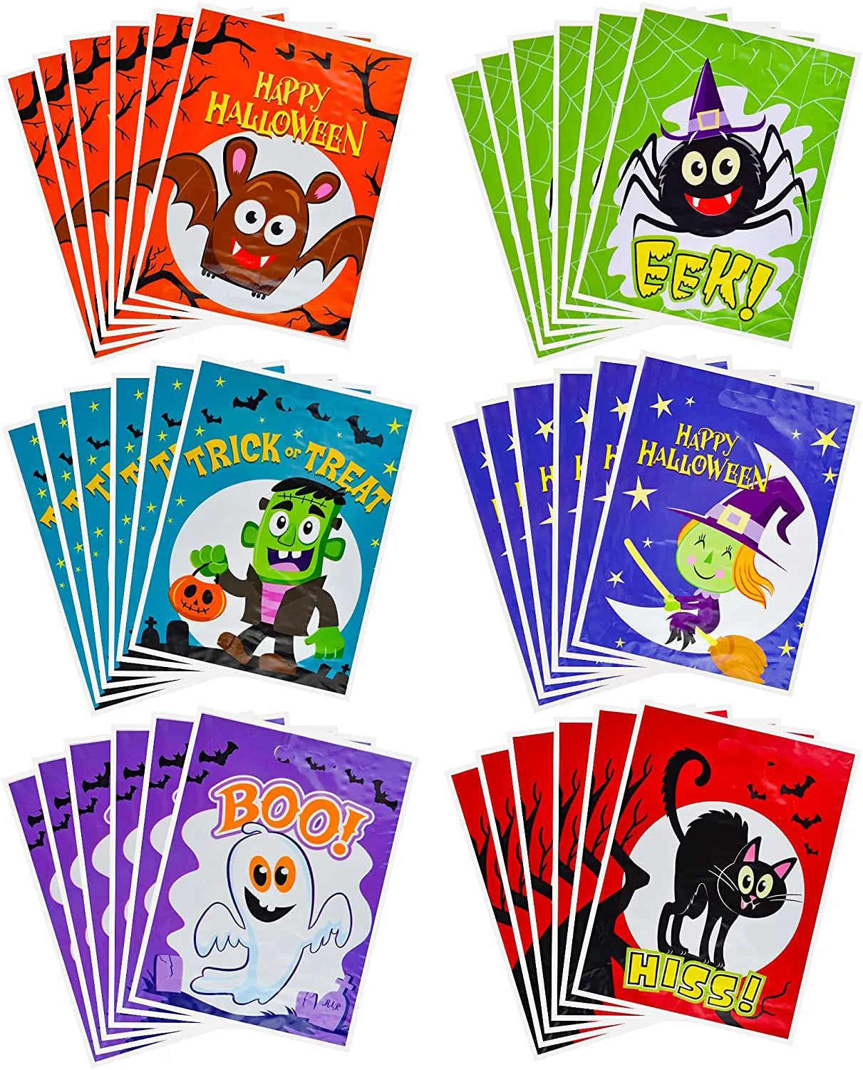 72 Pcs Halloween Plastic Goodie Bags, 6 Characters