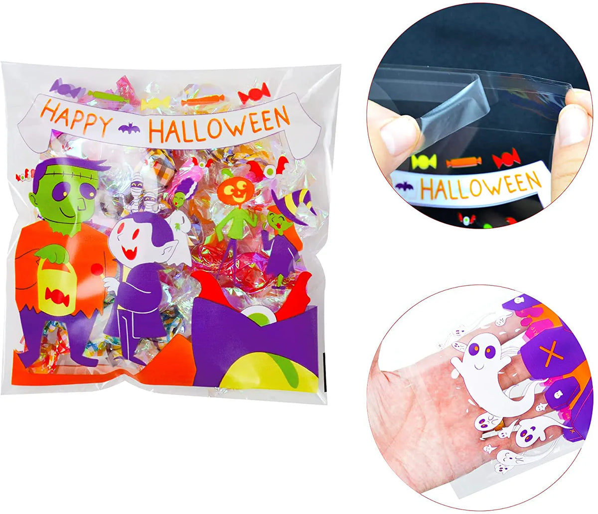 Halloween Clear Self-Adhesive Candy Bags (150-Pack)