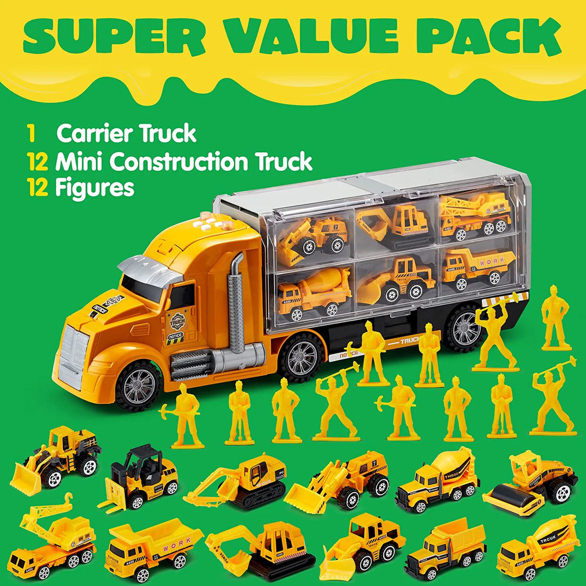 25-in-1 Die-Cast Construction Truck Toy Set