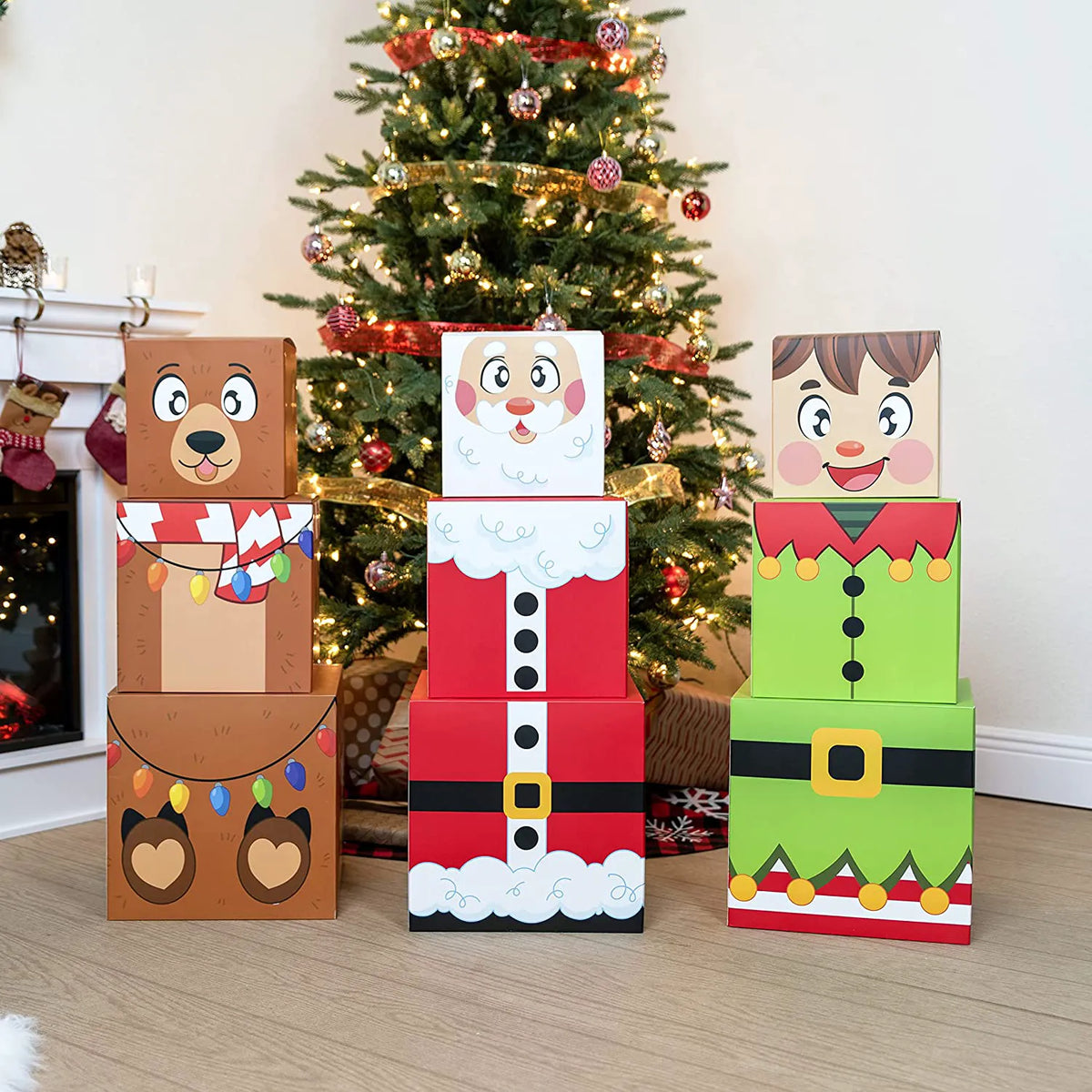 Christmas Characters Stacking Nesting Boxes, 12-Piece Set