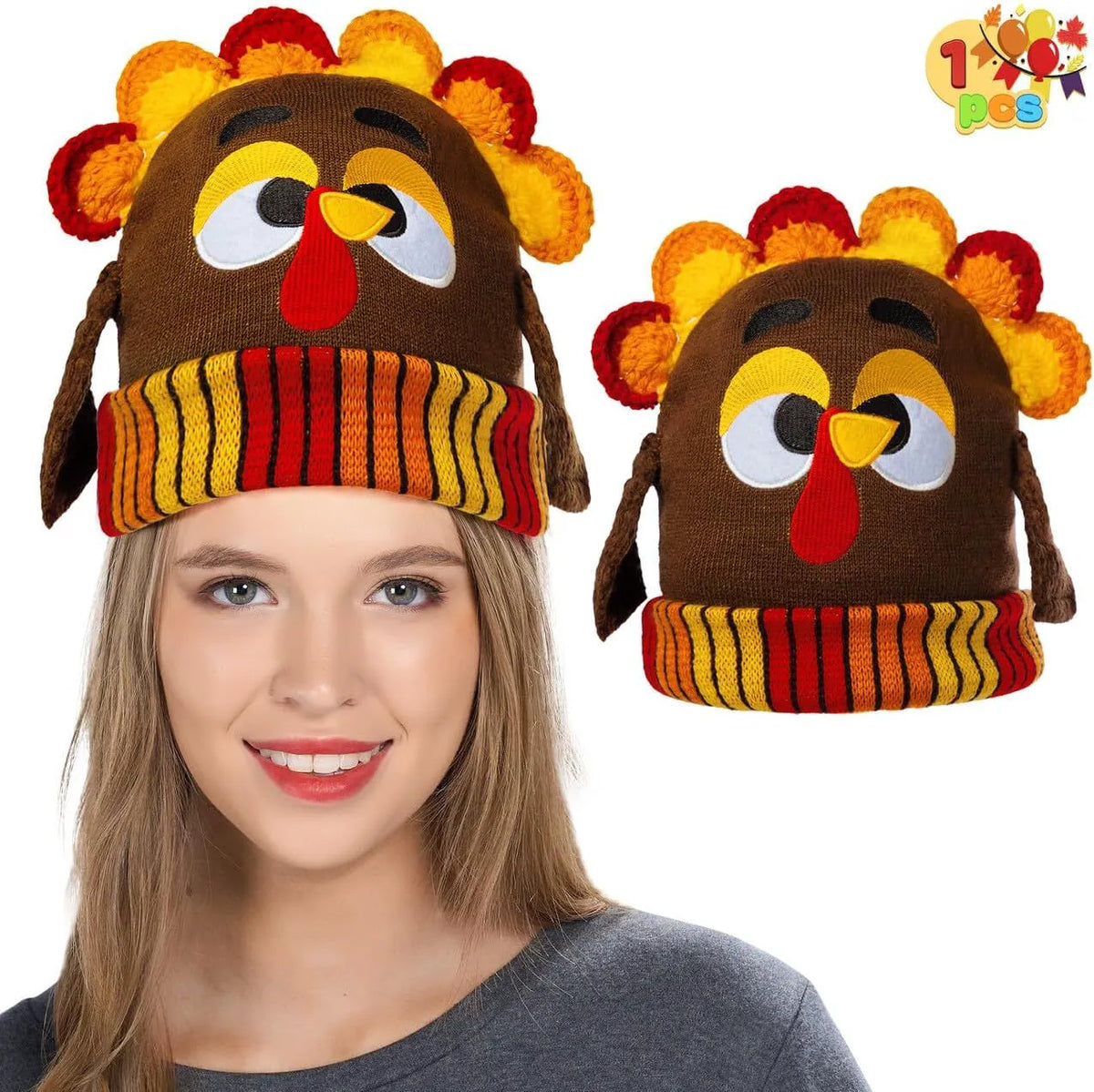 Thanksgiving Cute Pom Pom Turkey Beanie Knitted Hat