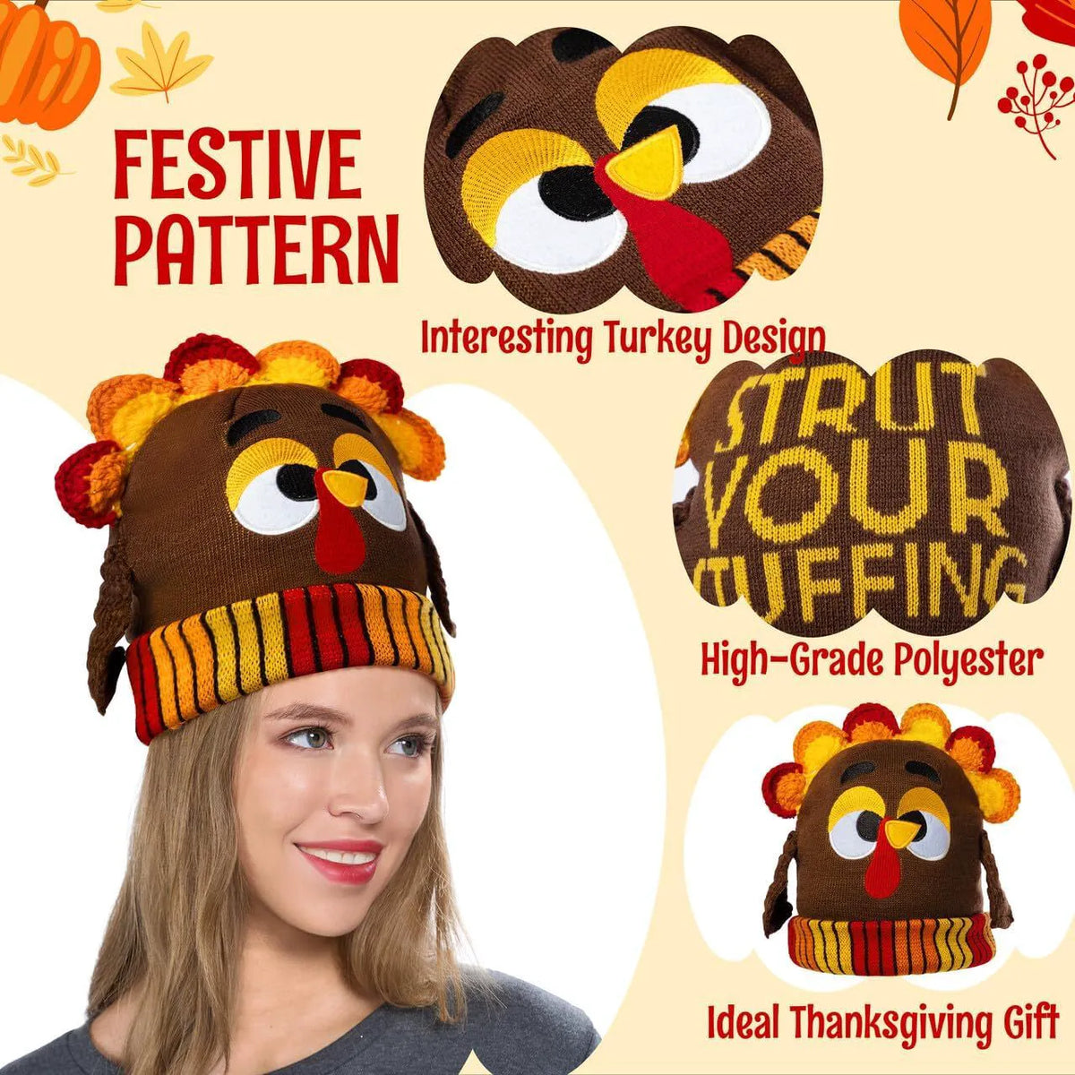 Thanksgiving Cute Pom Pom Turkey Beanie Knitted Hat