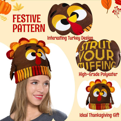 Thanksgiving Cute Pom Pom Turkey Beanie Knitted Hat