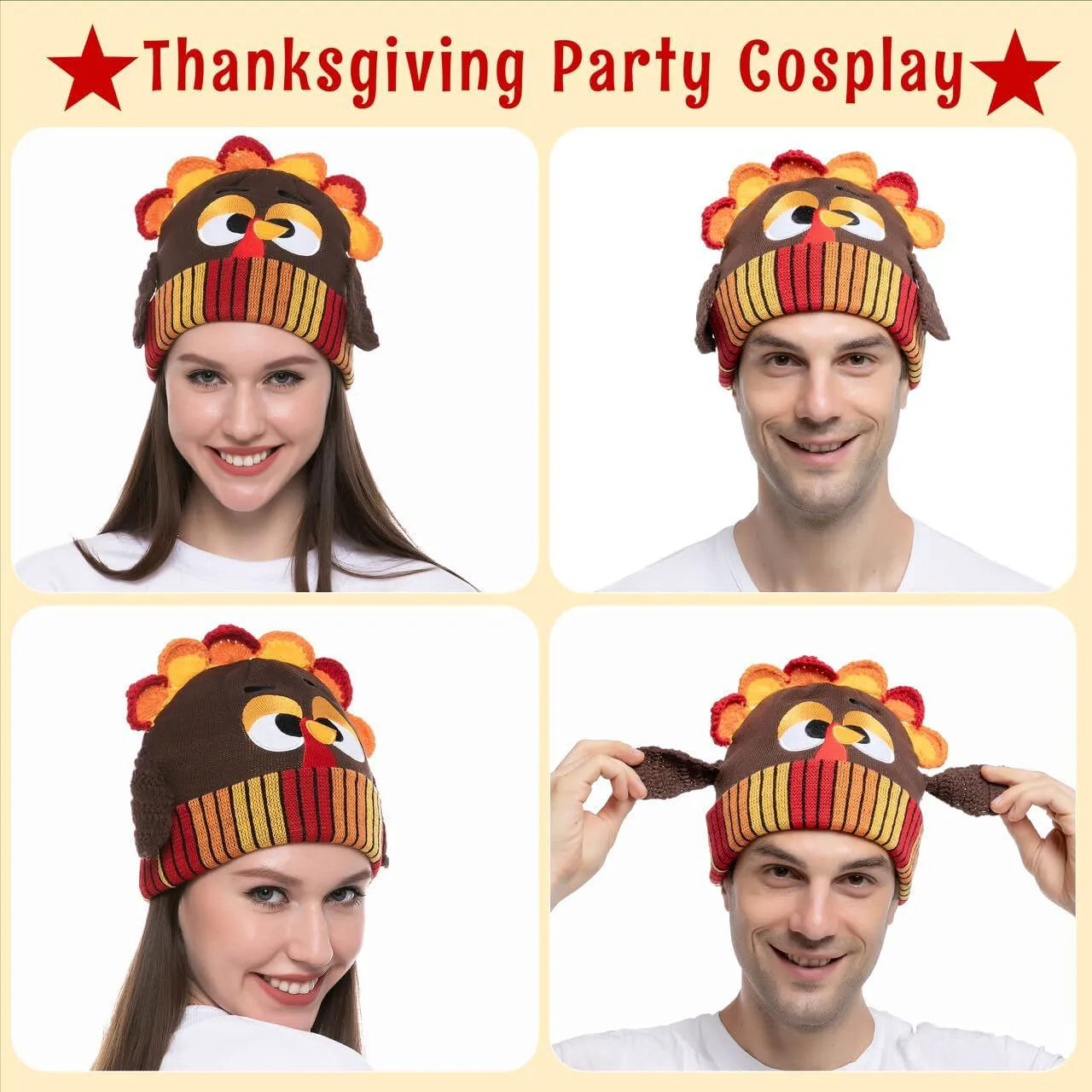 Thanksgiving Cute Pom Pom Turkey Beanie Knitted Hat