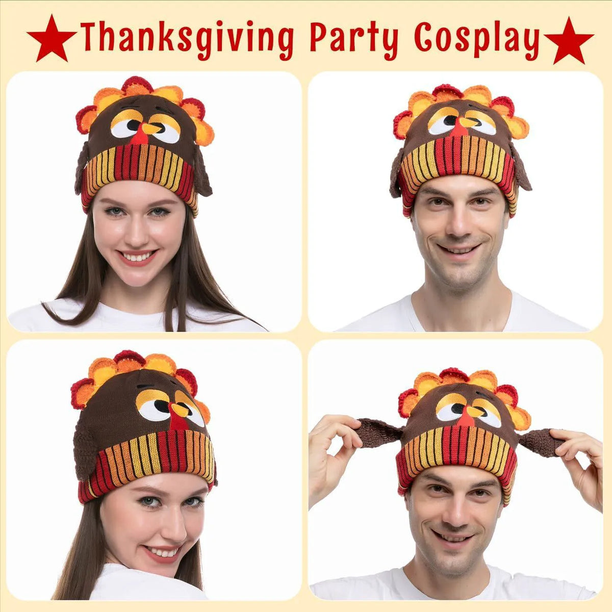 Thanksgiving Cute Pom Pom Turkey Beanie Knitted Hat