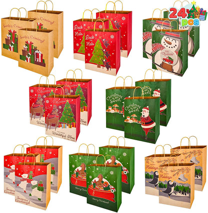 8 Christmas-Themed Colorful Drawstring Gift Bags, 24-Pack