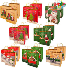 8 Christmas-Themed Colorful Drawstring Gift Bags, 24-Pack
