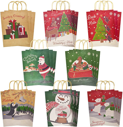 8 Christmas-Themed Colorful Drawstring Gift Bags, 24-Pack