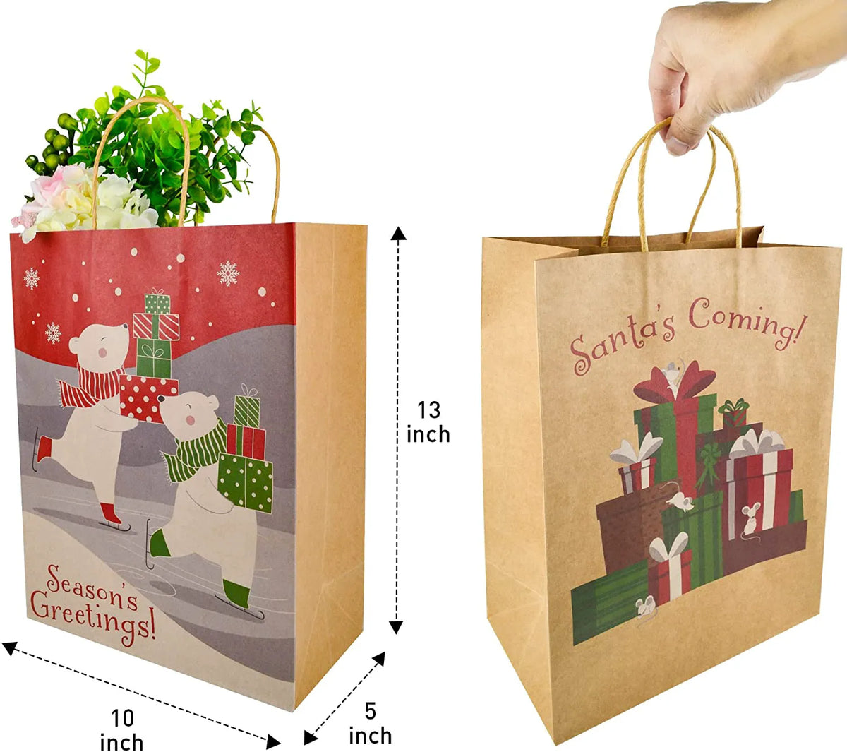 8 Christmas-Themed Colorful Drawstring Gift Bags, 24-Pack