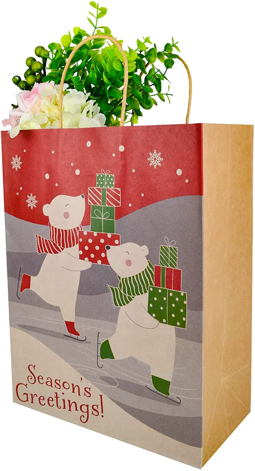 8 Christmas-Themed Colorful Drawstring Gift Bags, 24-Pack
