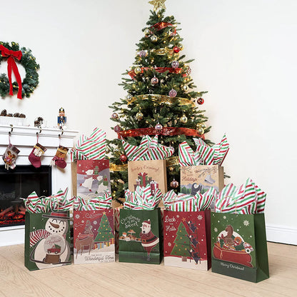 8 Christmas-Themed Colorful Drawstring Gift Bags, 24-Pack