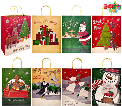 8 Christmas-Themed Colorful Drawstring Gift Bags, 24-Pack
