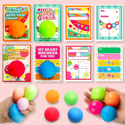 28-Pack Stretchy Squishy Toy Balls with Valentine's Day Cards for Kids