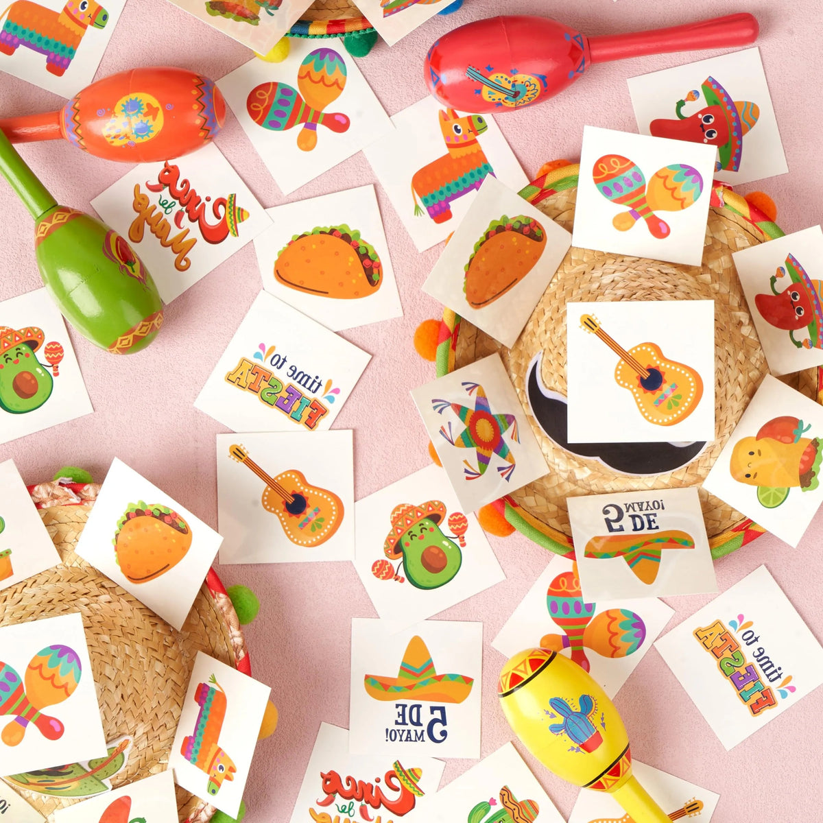144 PCS Cinco de Mayo Temporary Tattoo Set for Mexican Themed Party