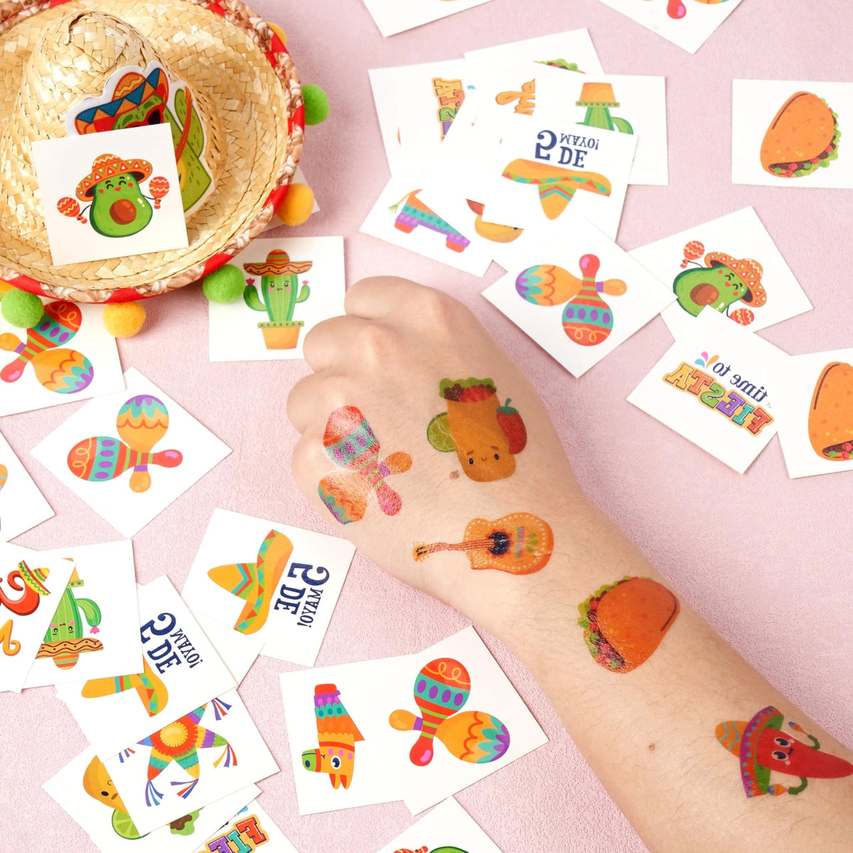144 PCS Cinco de Mayo Temporary Tattoo Set for Mexican Themed Party