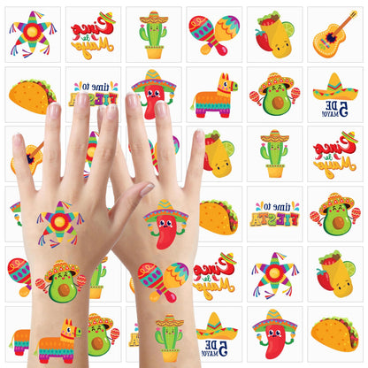 144 PCS Cinco de Mayo Temporary Tattoo Set for Mexican Themed Party