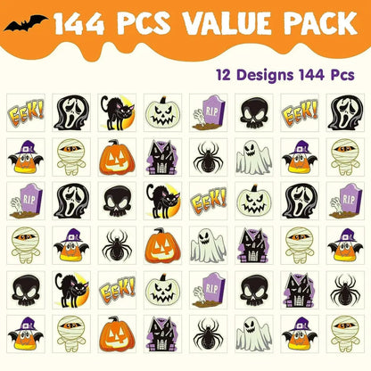 144 PCS Halloween Glowing Temporary Tattoos for Kids, 12 Luminous Designs