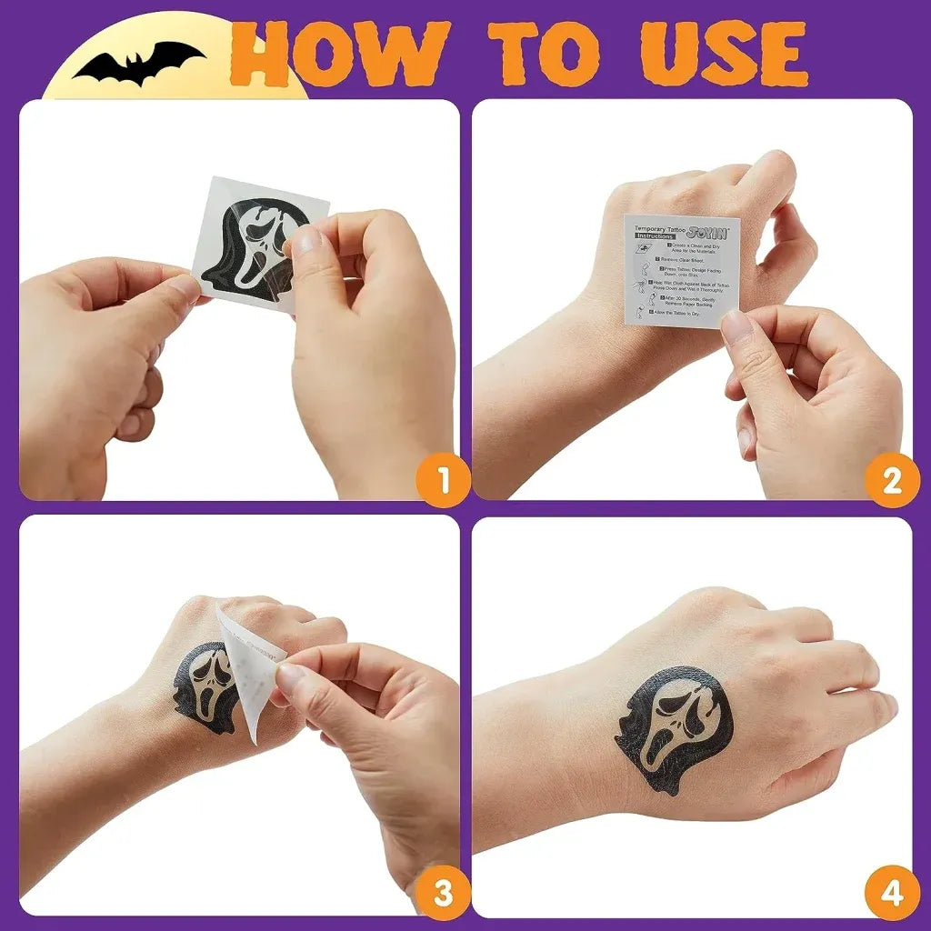 144 PCS Halloween Glowing Temporary Tattoos for Kids, 12 Luminous Designs