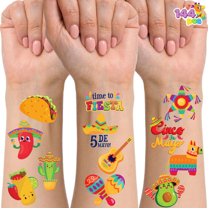 144 PCS Cinco de Mayo Temporary Tattoo Set for Mexican Themed Party