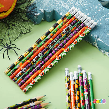 144 Pack Halloween Pencils with Erasers, 12 Unique Designs
