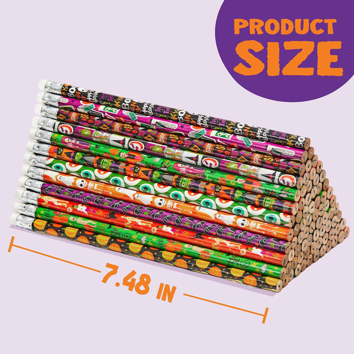144 Pack Halloween Pencils with Erasers, 12 Unique Designs