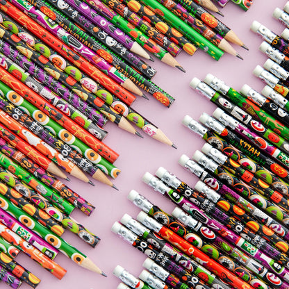 144 Pack Halloween Pencils with Erasers, 12 Unique Designs