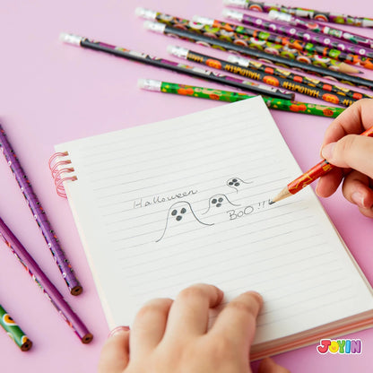 144 Pack Halloween Pencils with Erasers, 12 Unique Designs