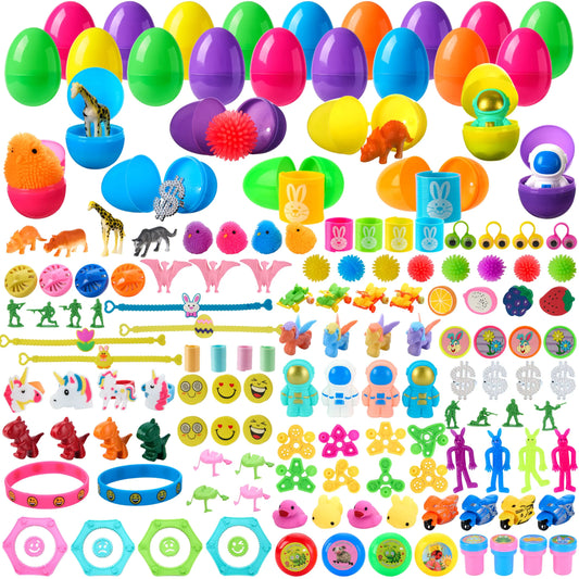 144 Prefilled Easter Eggs with Toys & Stickers for Egg Hunt, Party Favors & Classroom Prizes