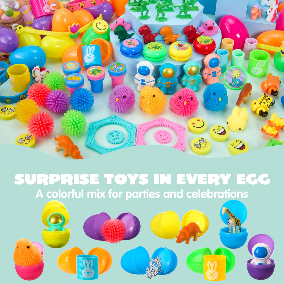144 Prefilled Easter Eggs with Toys & Stickers for Egg Hunt, Party Favors & Classroom Prizes