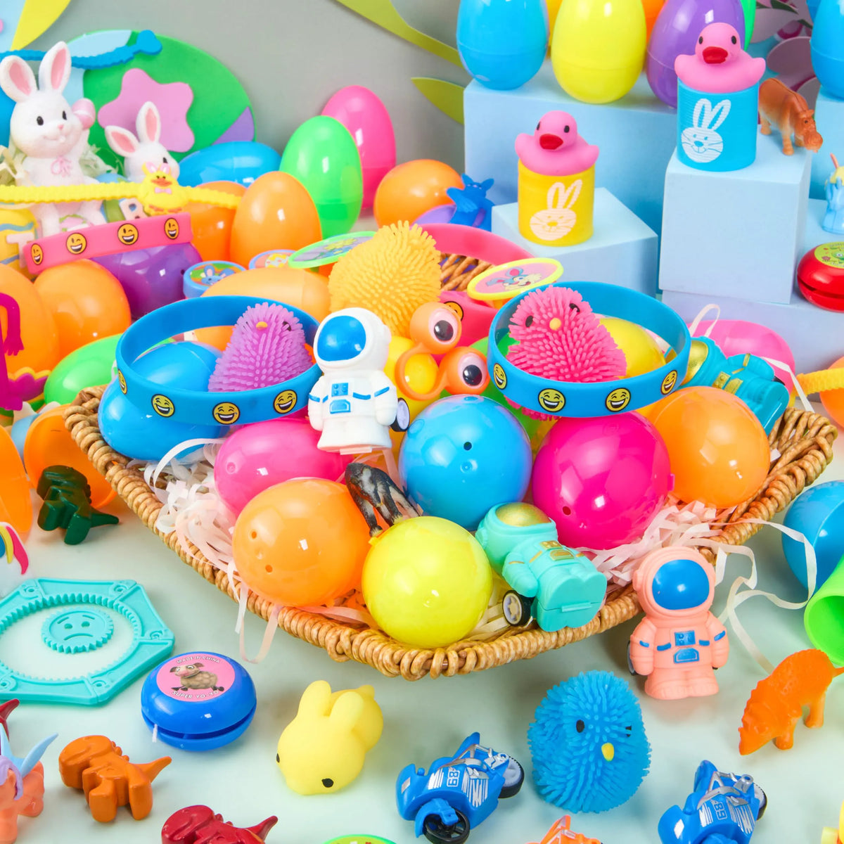 144 Prefilled Easter Eggs with Toys & Stickers for Egg Hunt, Party Favors & Classroom Prizes