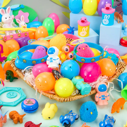 144 Prefilled Easter Eggs with Toys & Stickers for Egg Hunt, Party Favors & Classroom Prizes